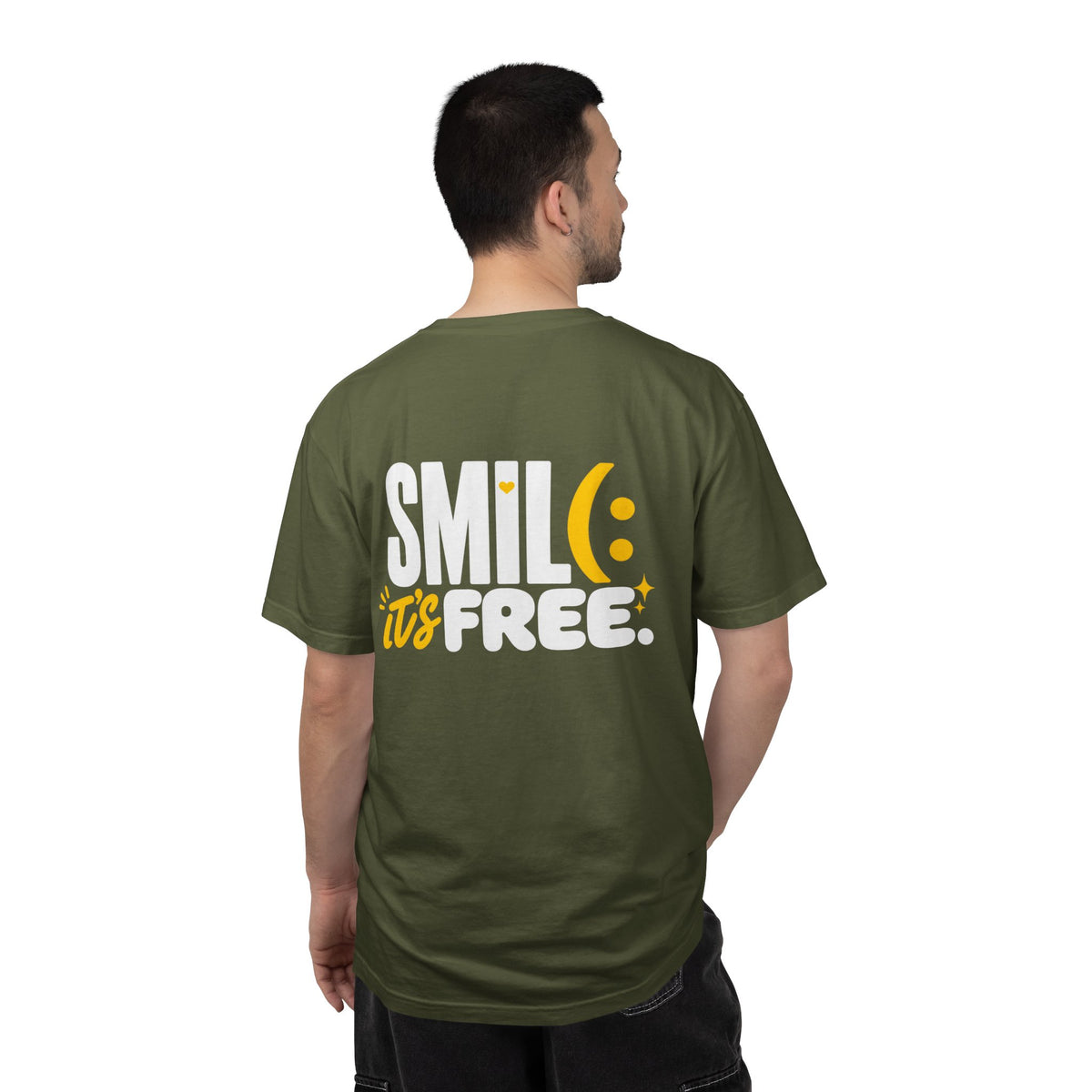 SMIL(: IT’S FREE. White & Yellow Front-and-Back Garment-Dyed Tee