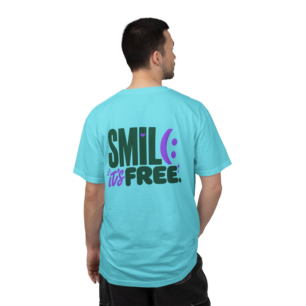SMIL(: IT’S FREE. Green & Purple Front-and-Back Garment-Dyed Tee