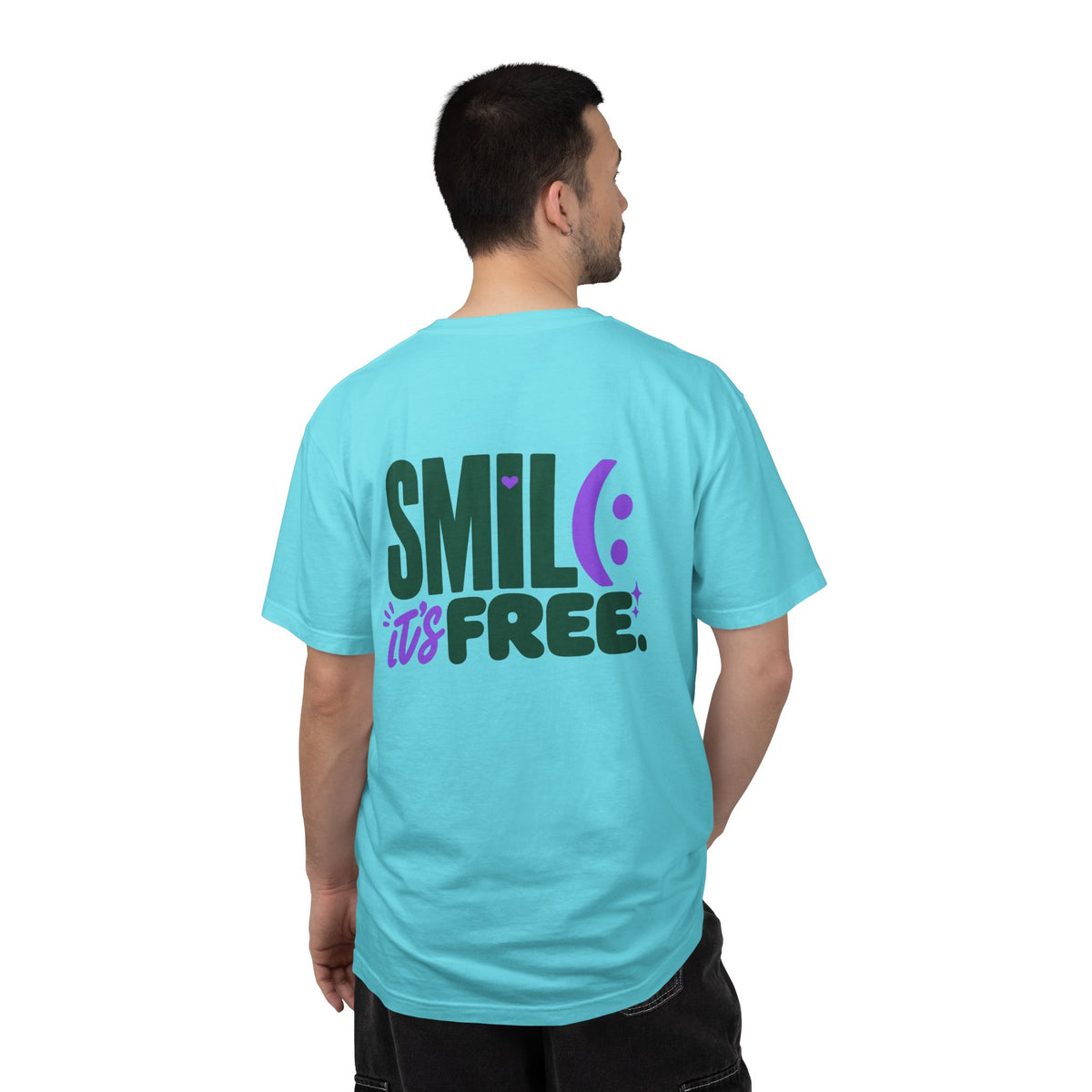 SMIL(: IT’S FREE. Green & Purple Front-and-Back Garment-Dyed Tee