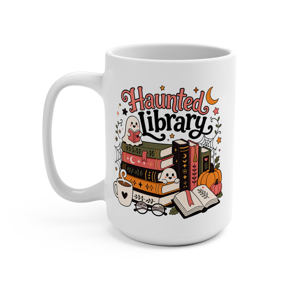 Haunted Library Mug - Spooky Book Lover Coffee Cup - Cute Halloween Reading Gift for Librarians, Teachers and Readers