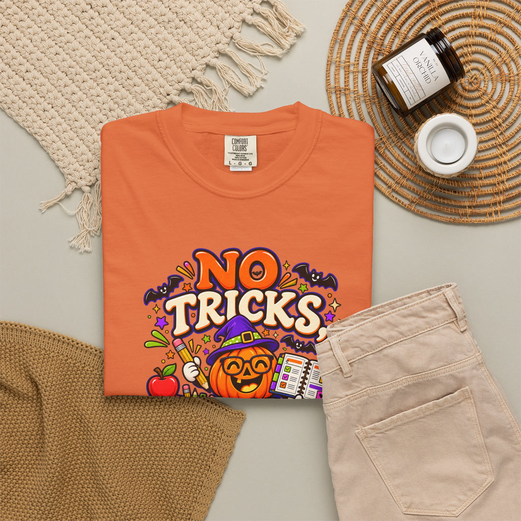 Halloween Teacher T-Shirt - "No Tricks, Just Lesson Plans"