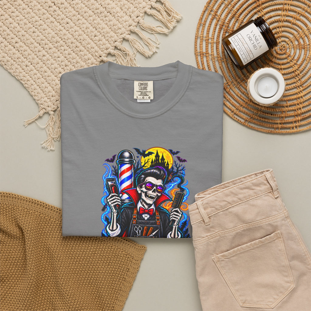 Barber of the Night Halloween Tee – Adult Unisex Barbershop Shirt