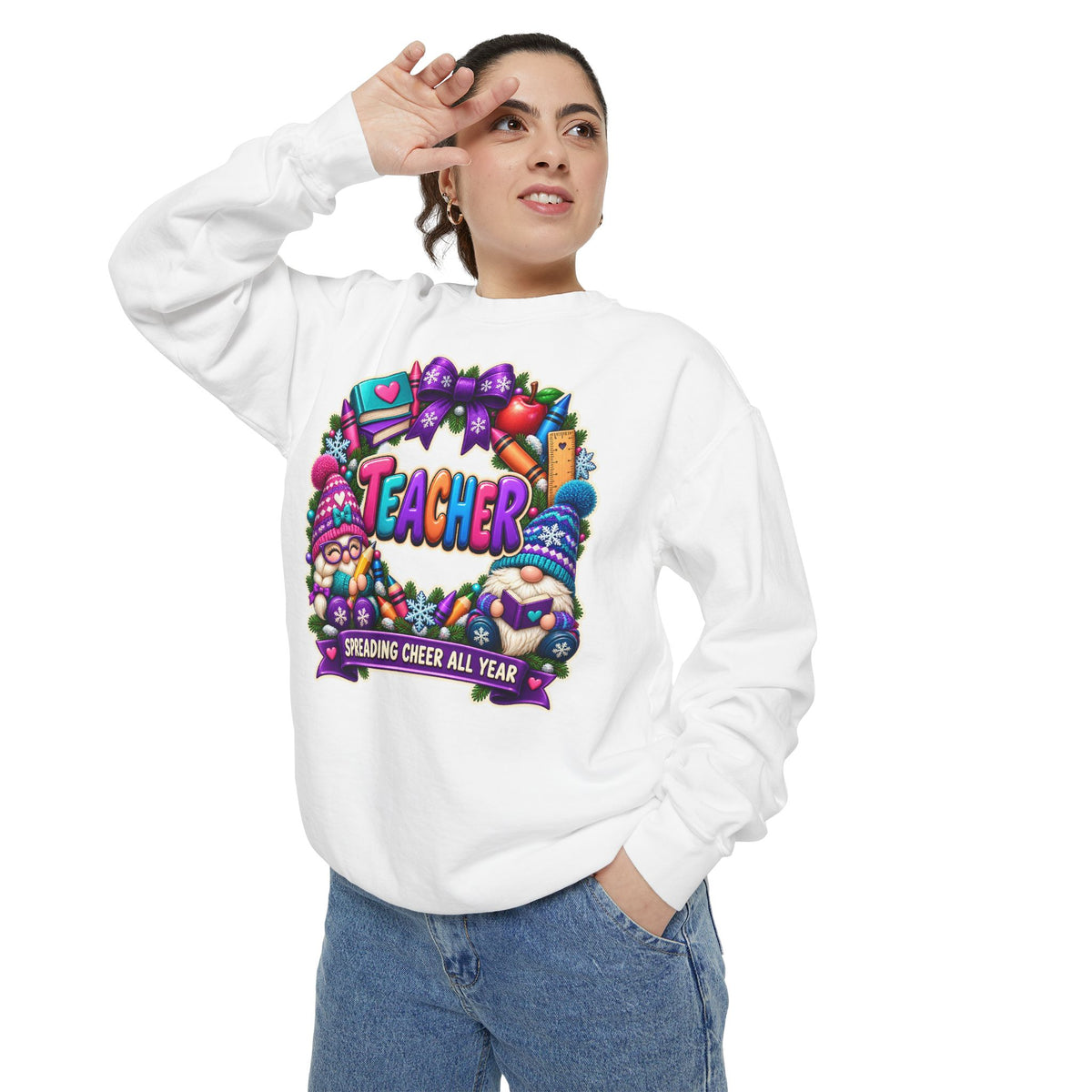 Teacher Spreading Gnomes Cheer All Year Christmas Sweatshirt