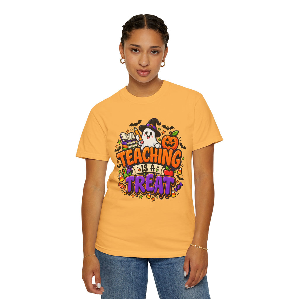 Teaching Is a Treat Halloween T-Shirt — Cute Ghost & Pumpkin Teacher Tee