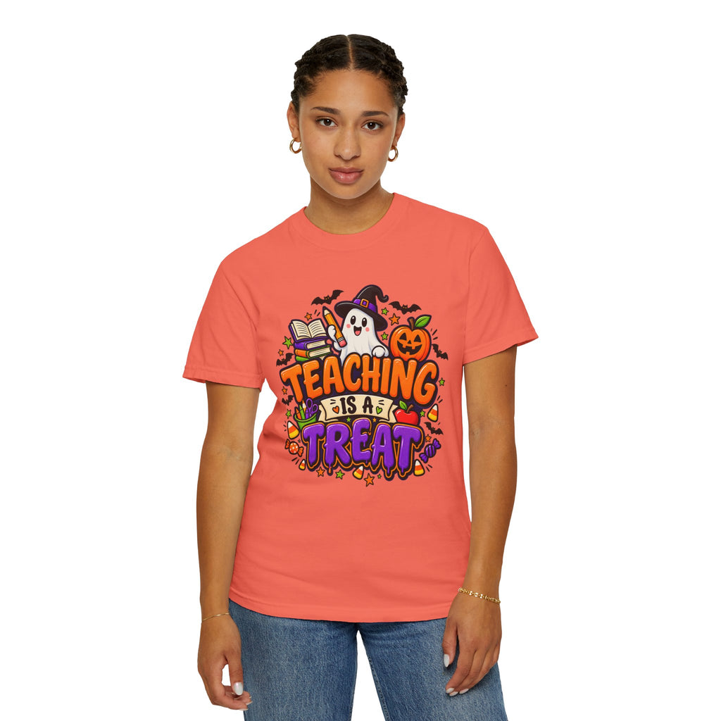 Teaching Is a Treat Halloween T-Shirt — Cute Ghost & Pumpkin Teacher Tee