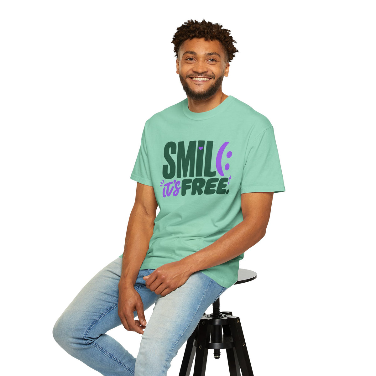 SMIL(: IT’S FREE. Forest Green & Purple Garment-Dyed Graphic Tee