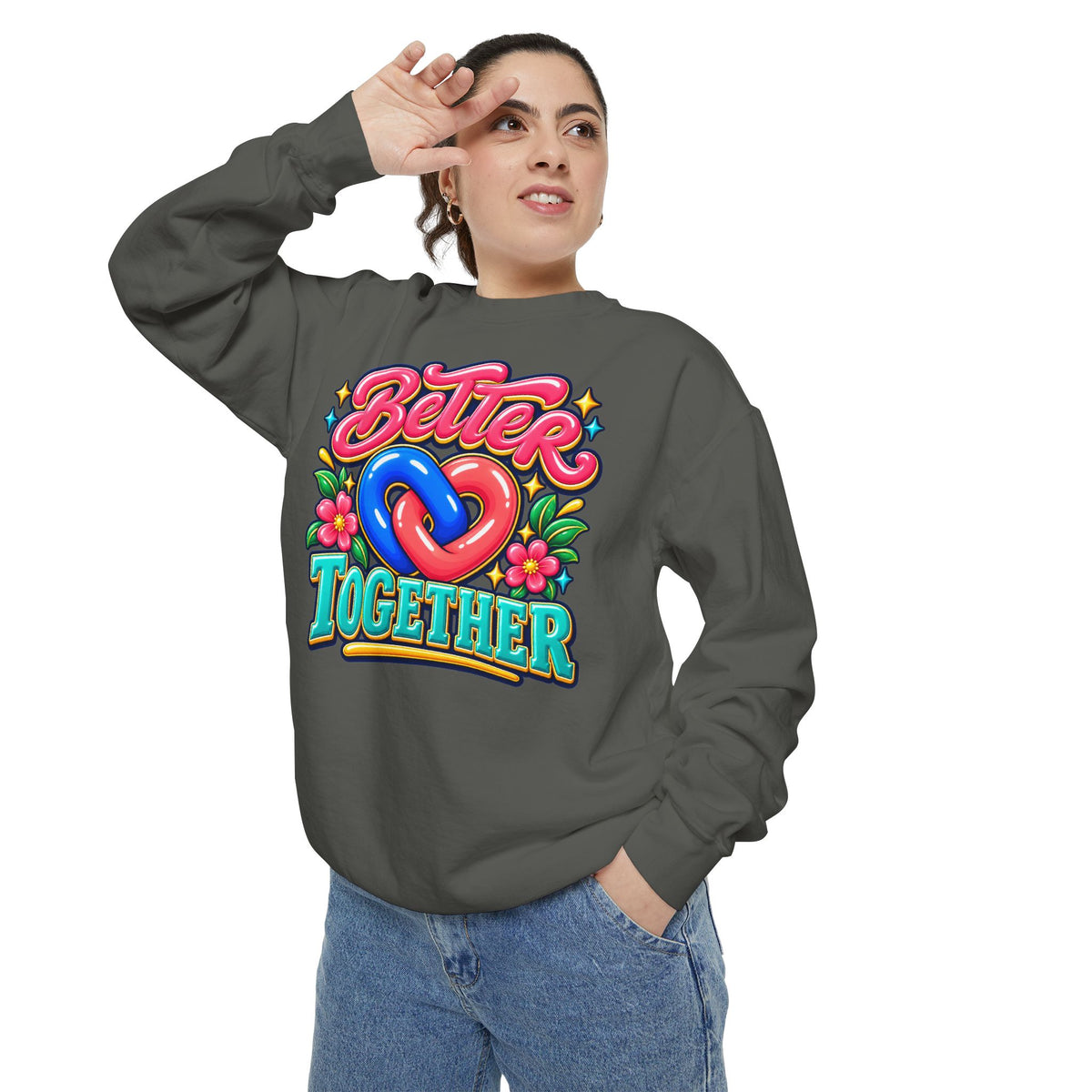 Better Together Heart Sweatshirt — Yellow & Aqua
