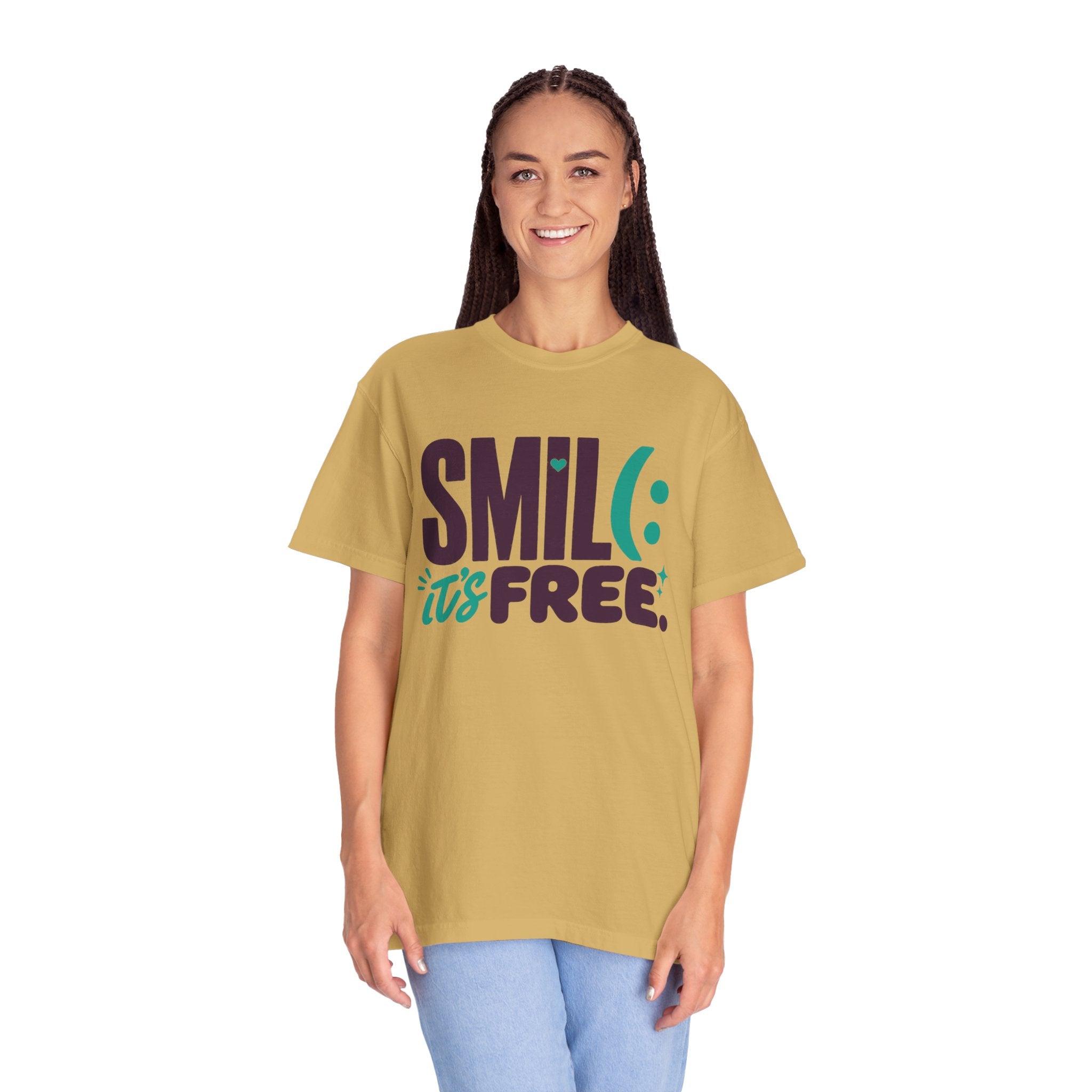 SMIL(: IT’S FREE. Plum & Teal Garment-Dyed Graphic Tee
