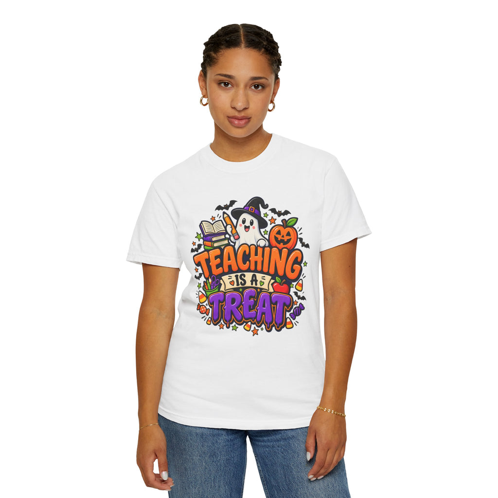 Teaching Is a Treat Halloween T-Shirt — Cute Ghost & Pumpkin Teacher Tee