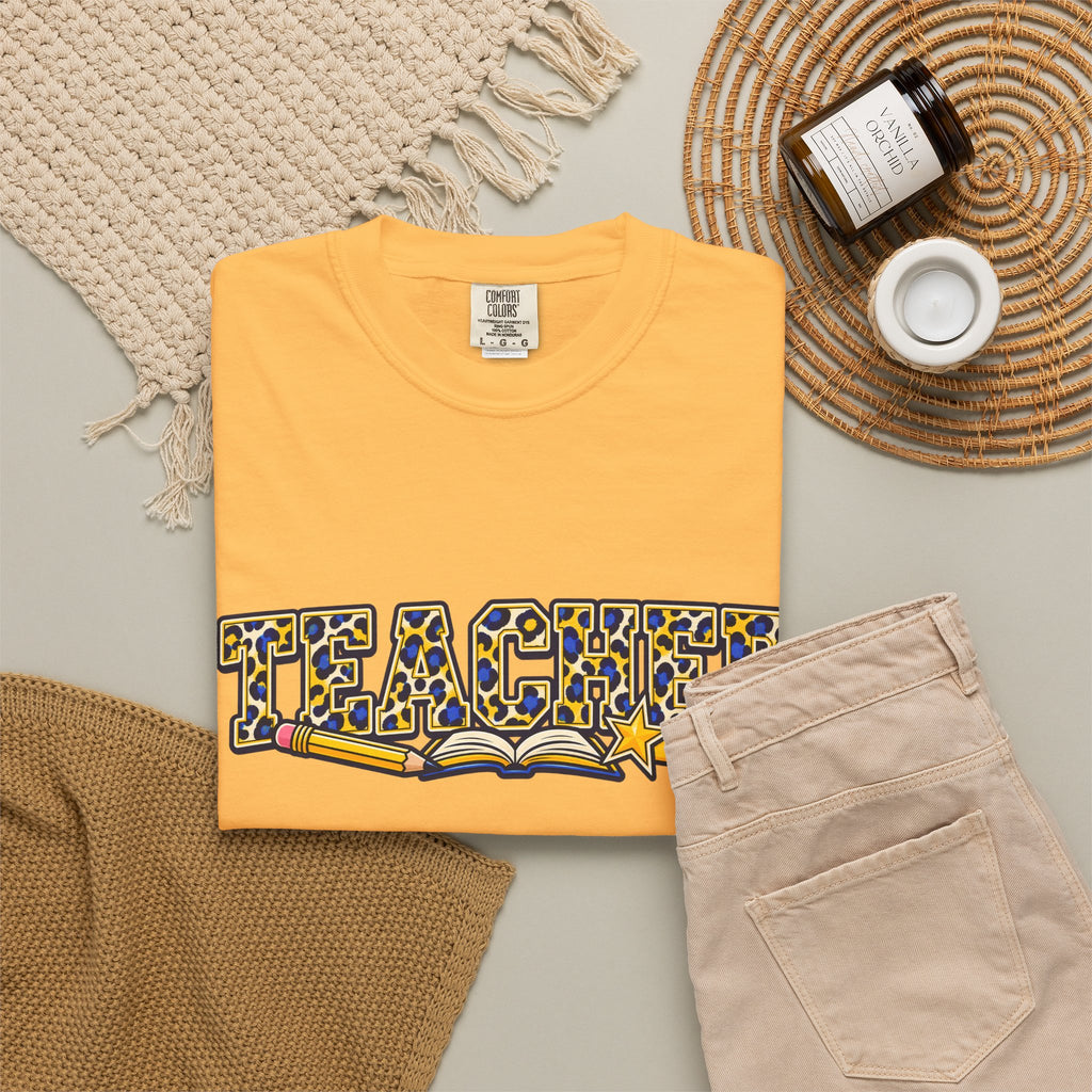 Leopard Print Teacher Comfort Colors® Heavyweight Tee 🍎✏️