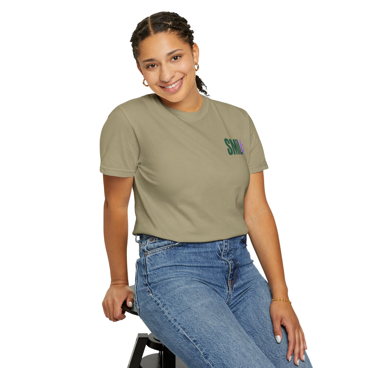 SMIL(: IT’S FREE. Green & Purple Front-and-Back Garment-Dyed Tee