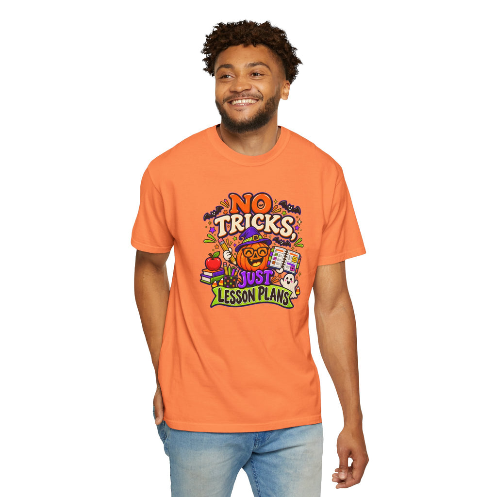 Halloween Teacher T-Shirt - "No Tricks, Just Lesson Plans"