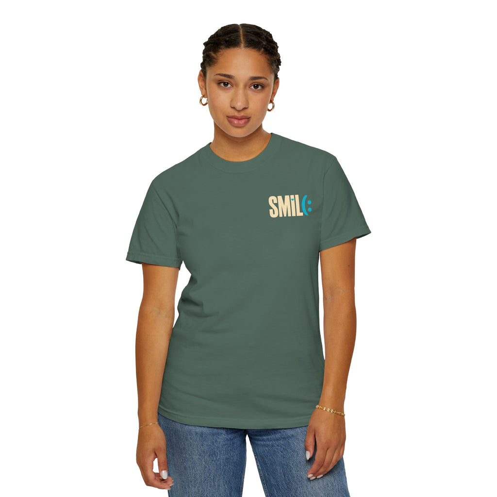 SMIL(: IT’S FREE. Charcoal & Plum Front-and-Back Tee