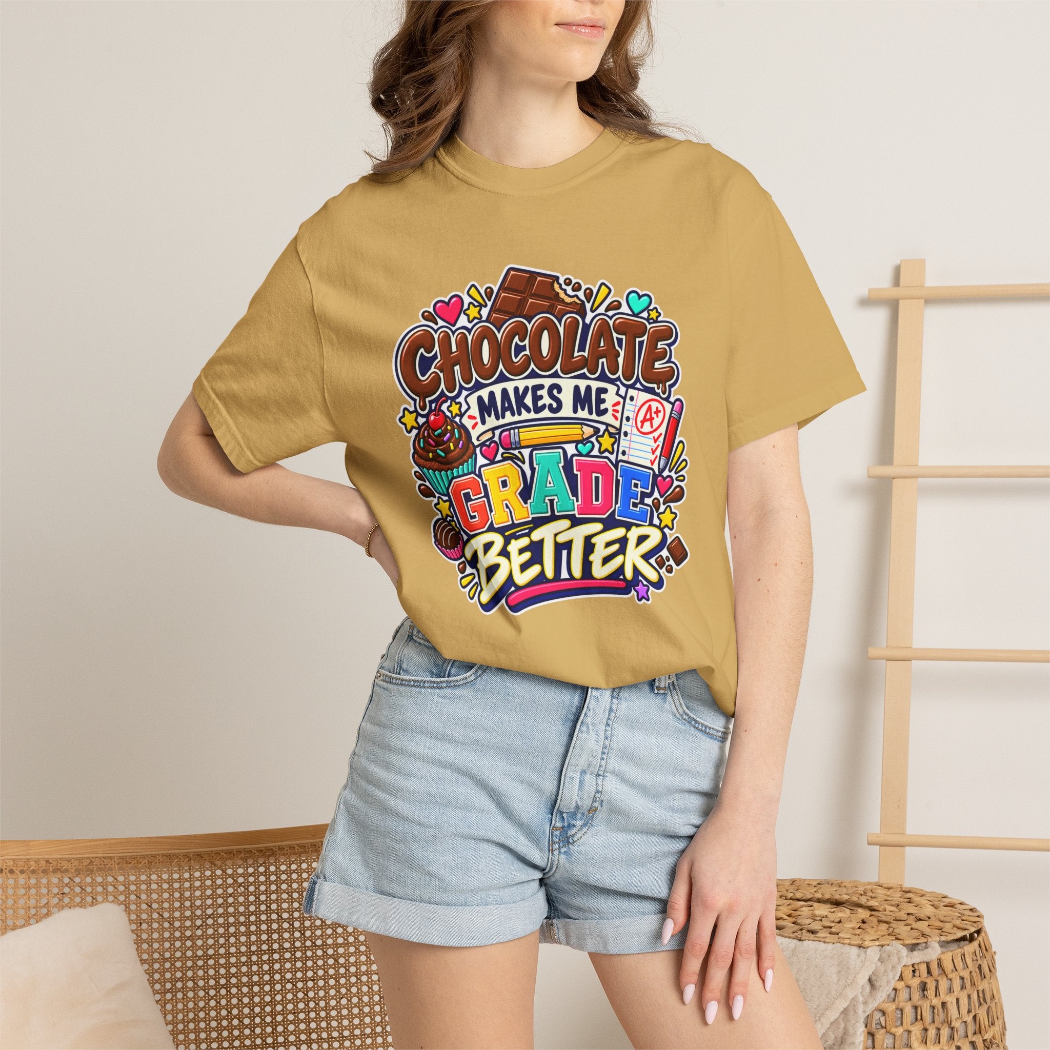 Chocolate Makes Me Grade Better Heavyweight Tee 🍫📚✏️