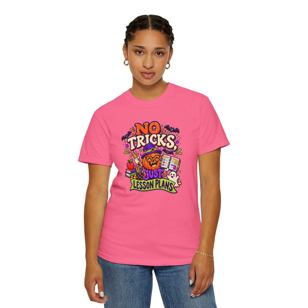 Halloween Teacher T-Shirt - "No Tricks, Just Lesson Plans"