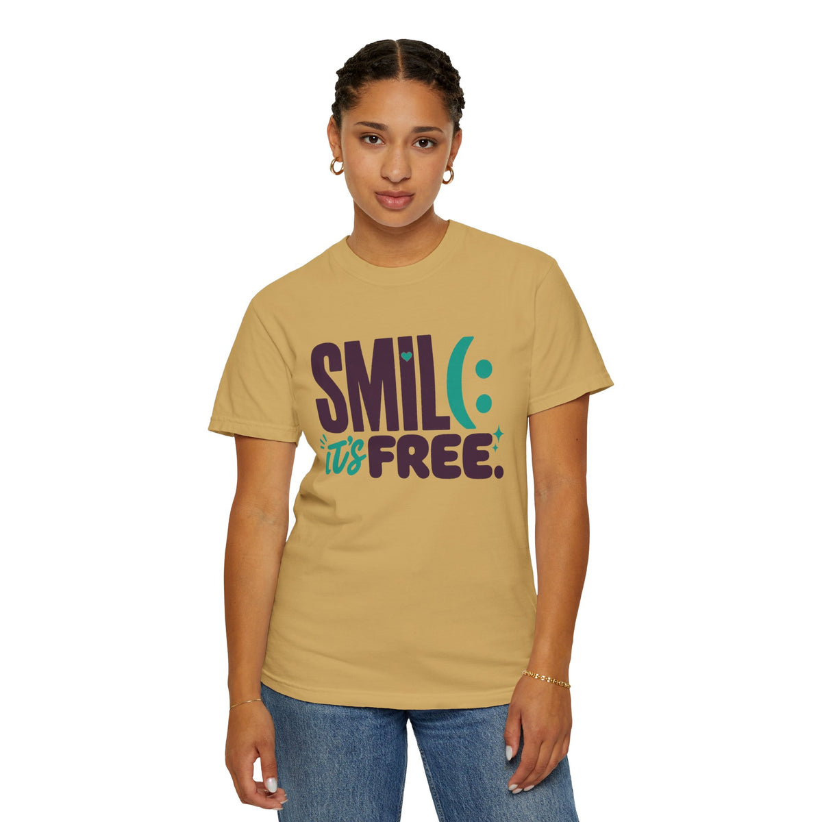 SMIL(: IT’S FREE. Plum & Teal Garment-Dyed Graphic Tee