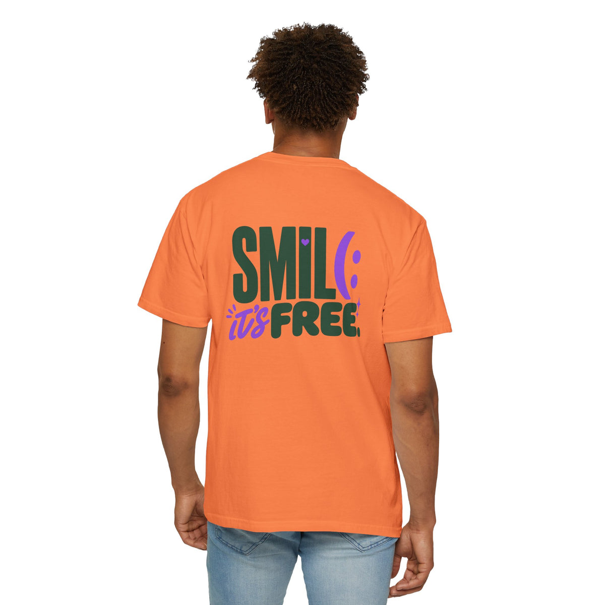 SMIL(: IT’S FREE. Green & Purple Front-and-Back Garment-Dyed Tee