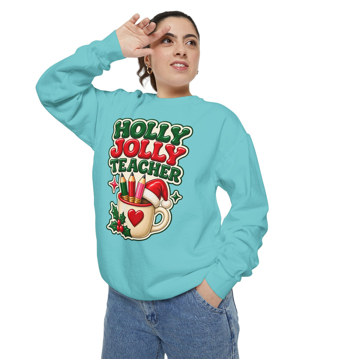 Holly Jolly Teacher Sweatshirt – Christmas Mug Holiday Teacher Gift