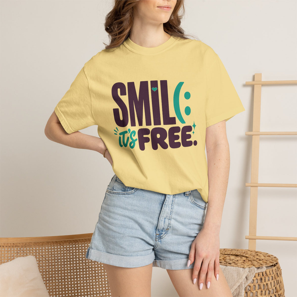 SMIL(: IT’S FREE. Plum & Teal Garment-Dyed Graphic Tee