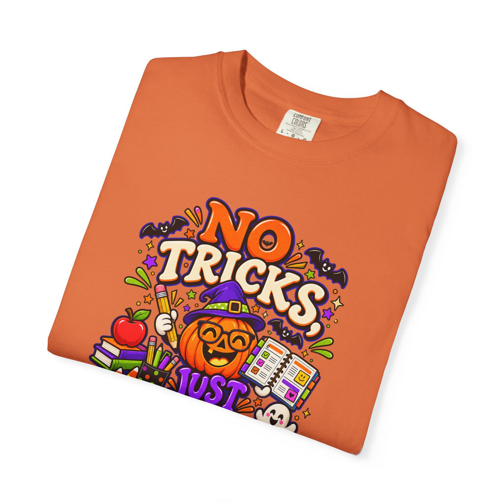 Halloween Teacher T-Shirt - "No Tricks, Just Lesson Plans"