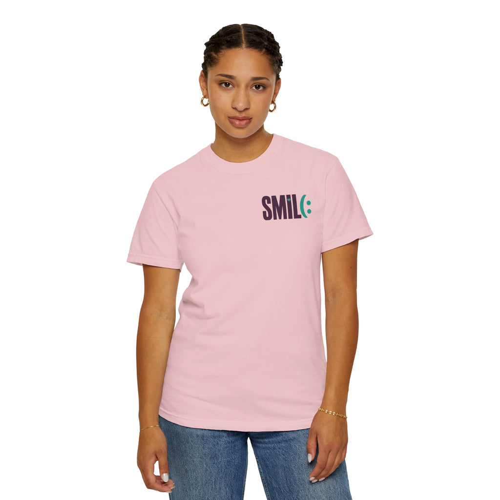 SMIL(: IT’S FREE. Front & Back Garment-Dyed Graphic Tee