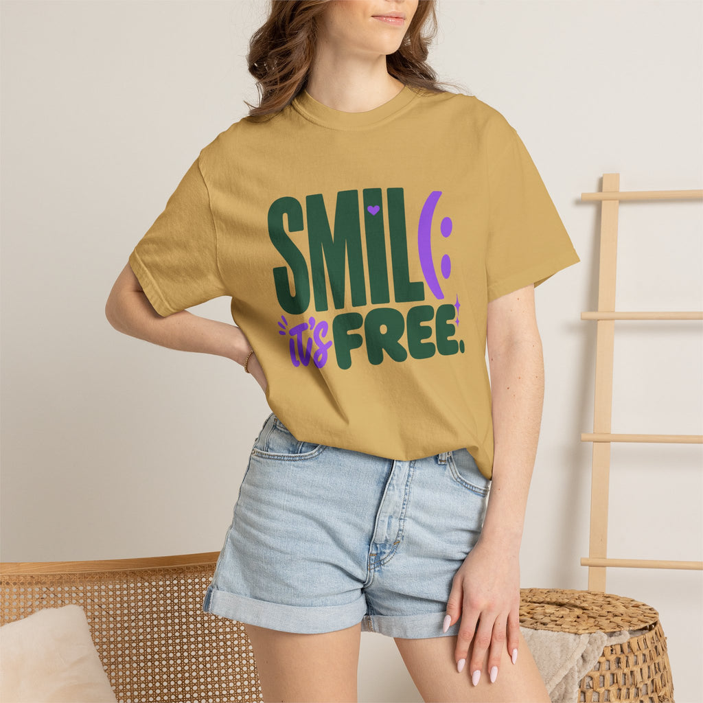 SMIL(: IT’S FREE. Forest Green & Purple Garment-Dyed Graphic Tee