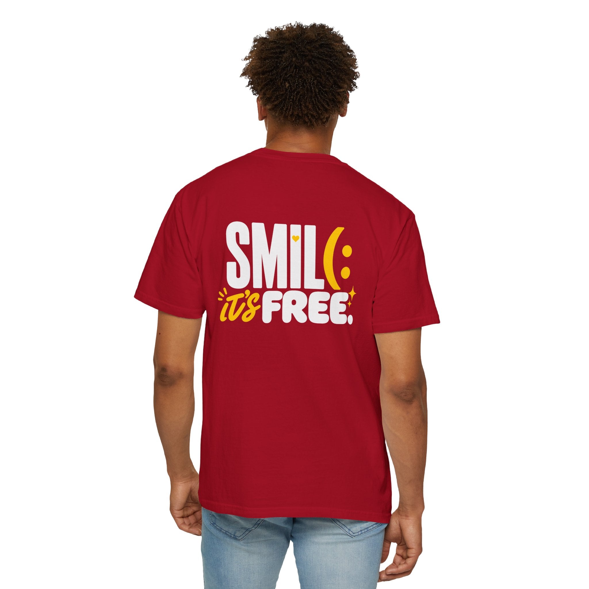 SMIL(: IT’S FREE. White & Yellow Front-and-Back Garment-Dyed Tee