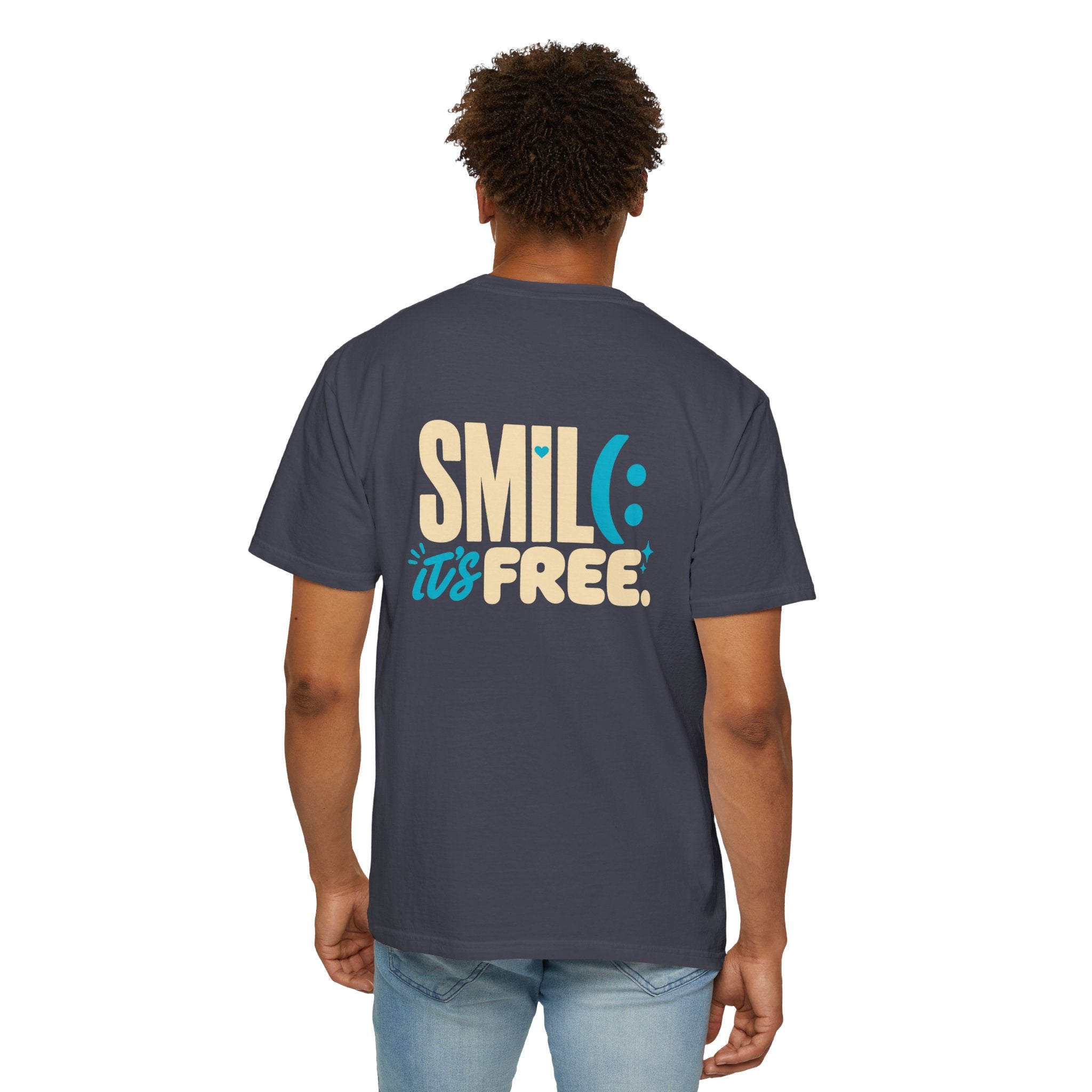 SMIL(: IT’S FREE. Charcoal & Plum Front-and-Back Tee