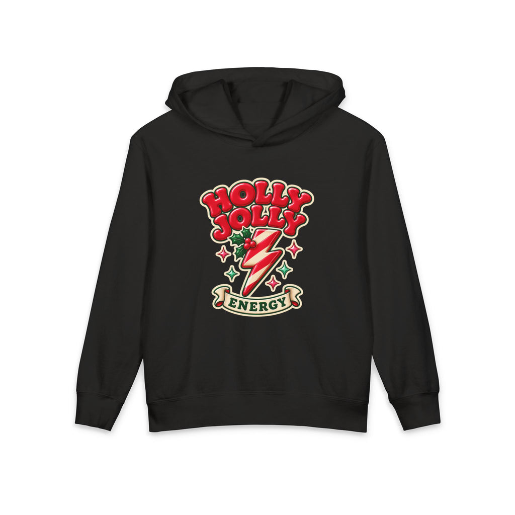 Holly Jolly Energy Youth Hoodie — Retro Christmas Lightning Kids Sweatshirt