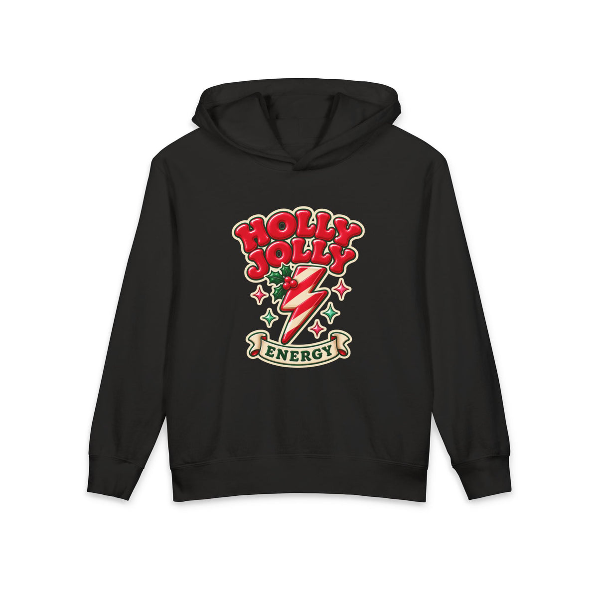 Holly Jolly Energy Youth Hoodie — Retro Christmas Lightning Kids Sweatshirt
