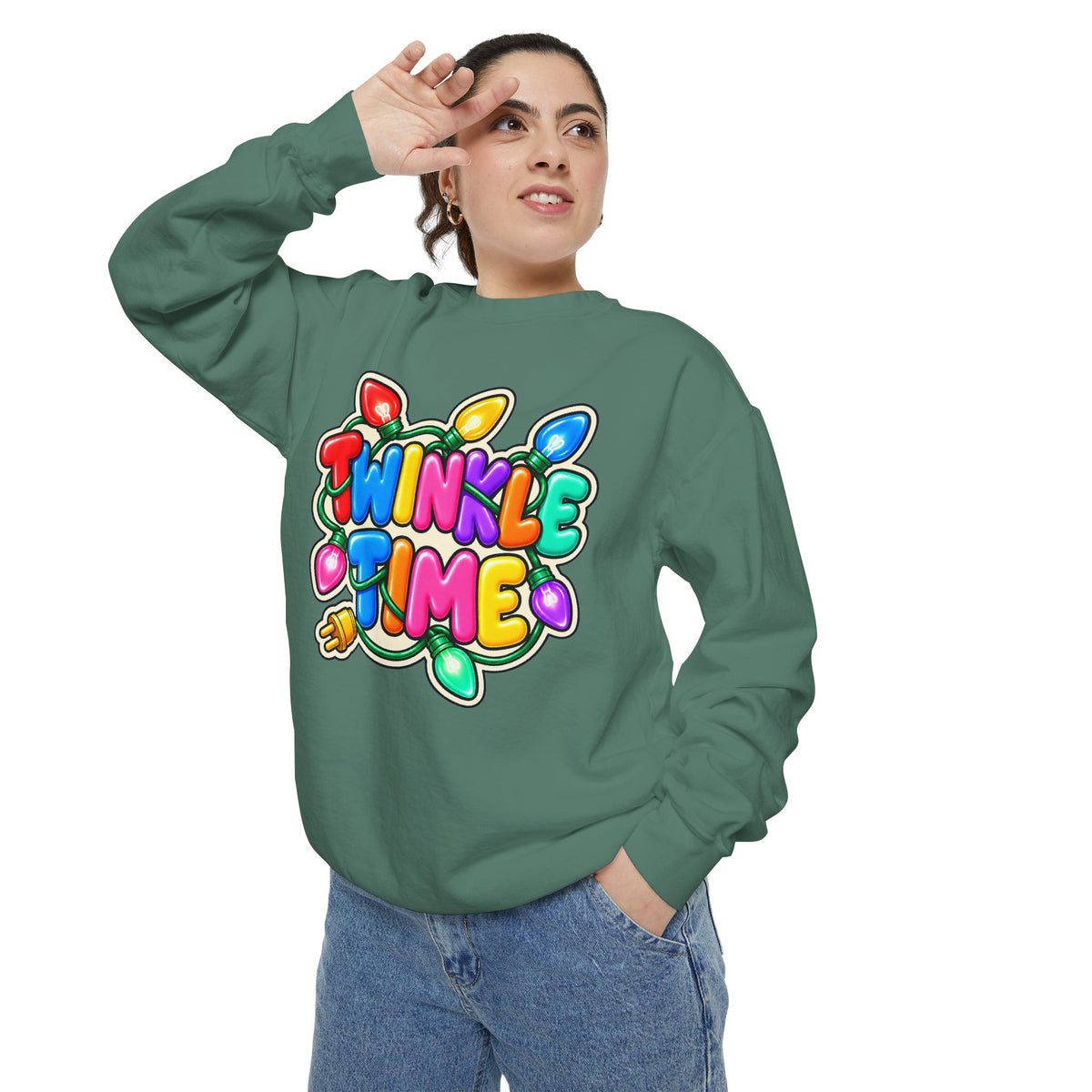 Twinkle Time Christmas - Colorful Holiday Light Graphic  Sweatshirt