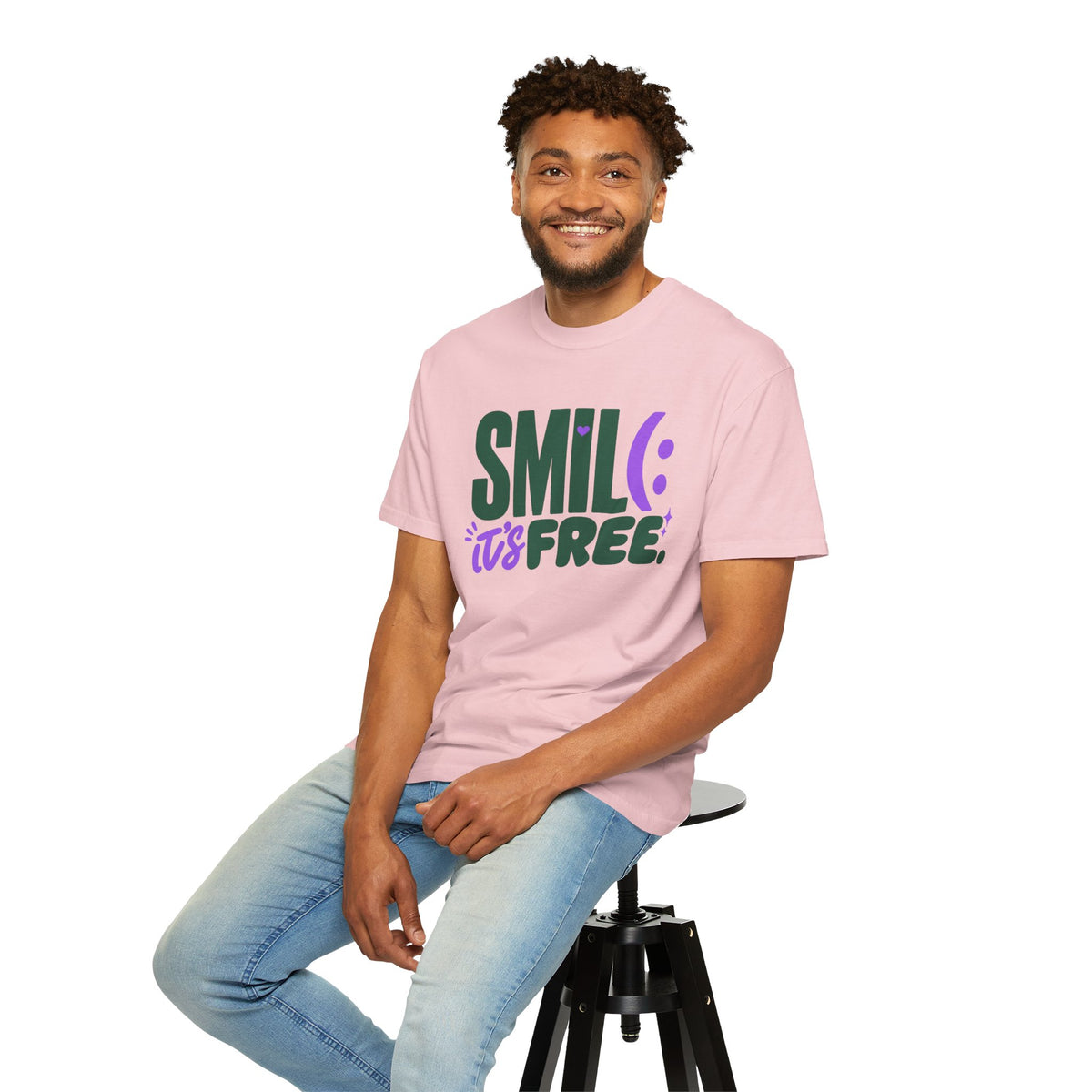 SMIL(: IT’S FREE. Forest Green & Purple Garment-Dyed Graphic Tee