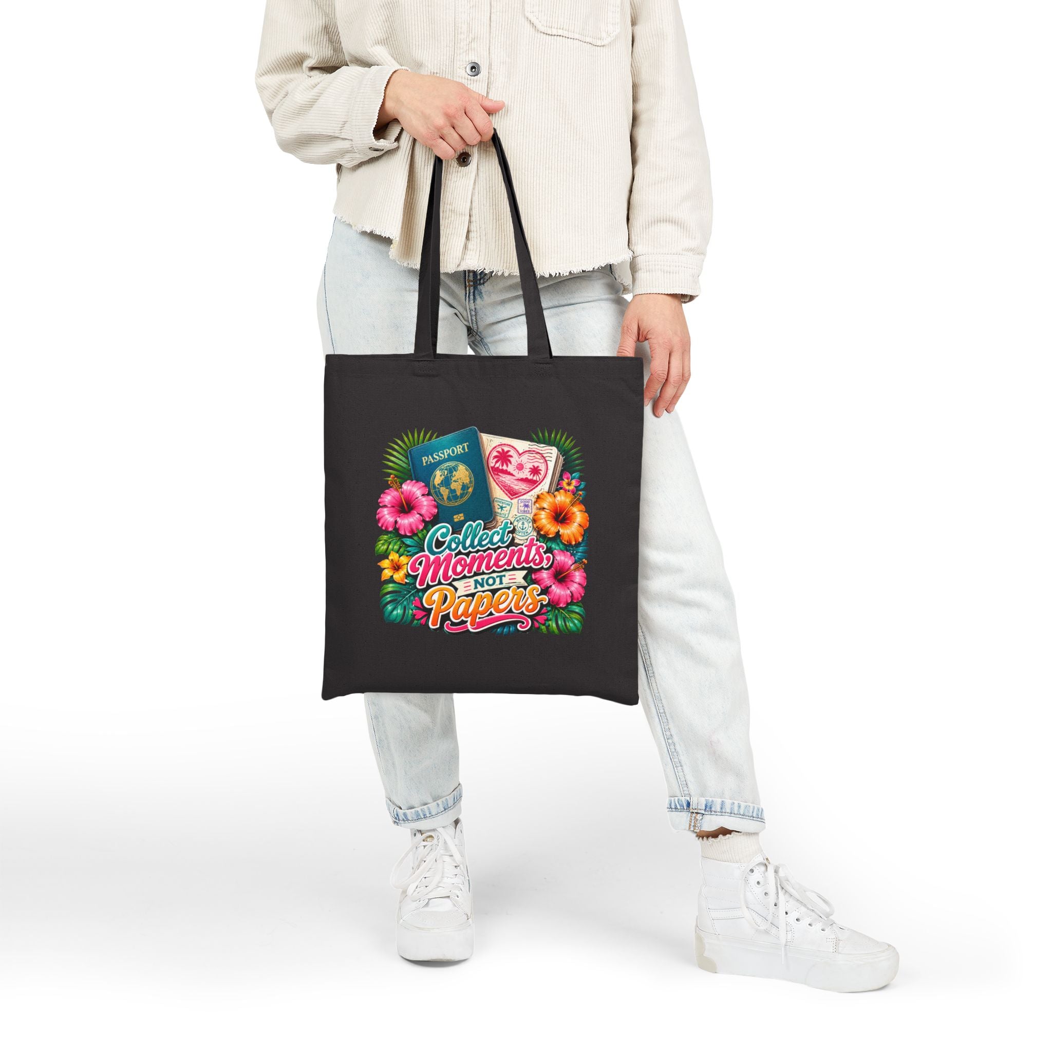 Collect Moments Not Papers - Tropical Travel Canvas Tote