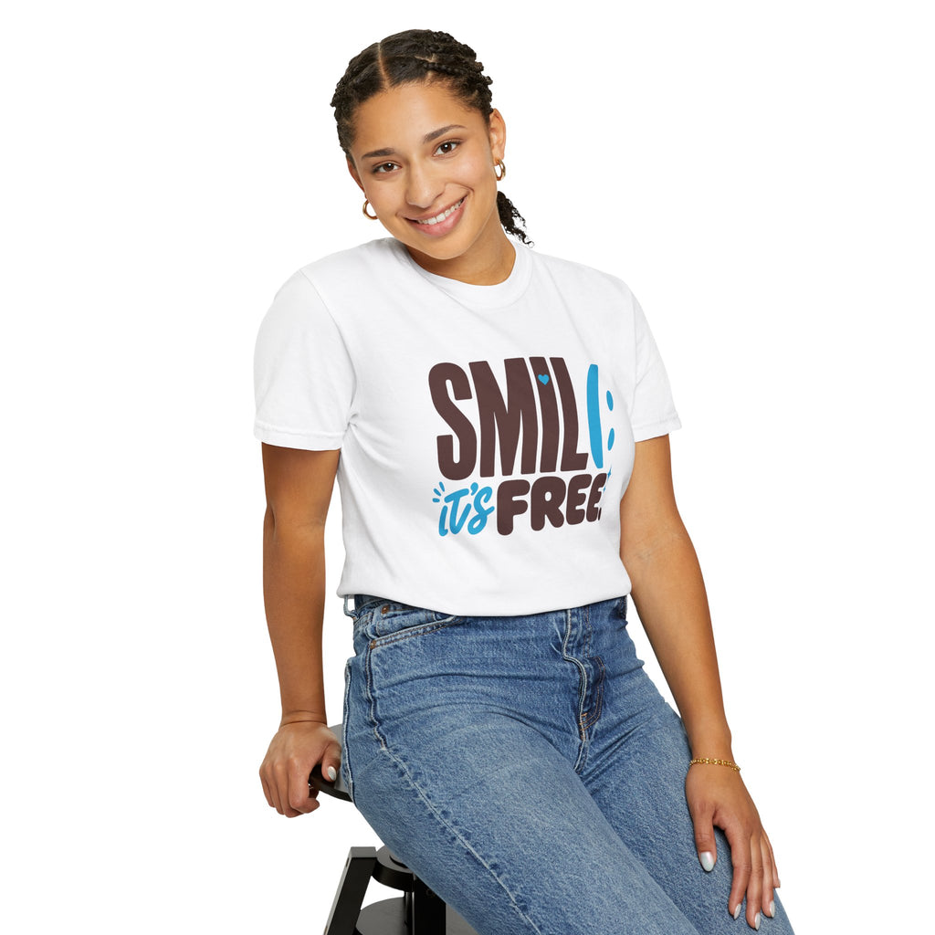 SMIL(: IT’S FREE. Brown & Bright Blue Garment-Dyed Graphic Tee