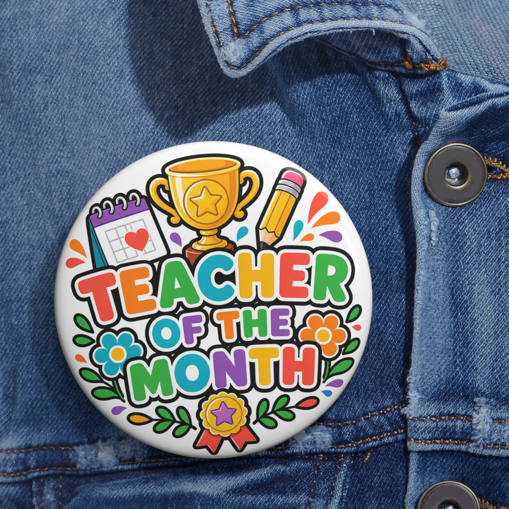 Teacher of the Month Button Pin, Teacher Appreciation Gift, 3 Inch Award Pin