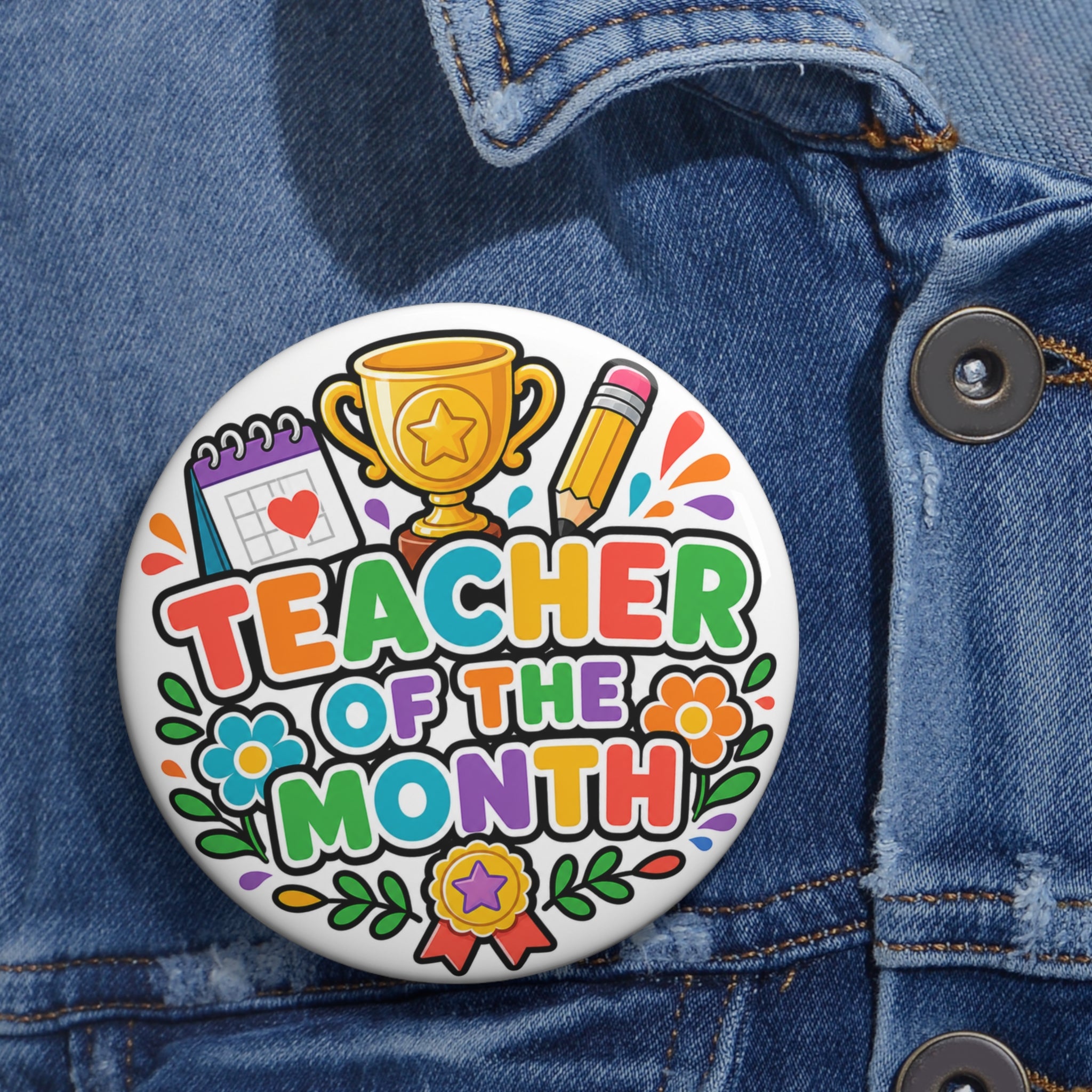Teacher of the Month Button Pin, Teacher Appreciation Gift, 3 Inch Award Pin