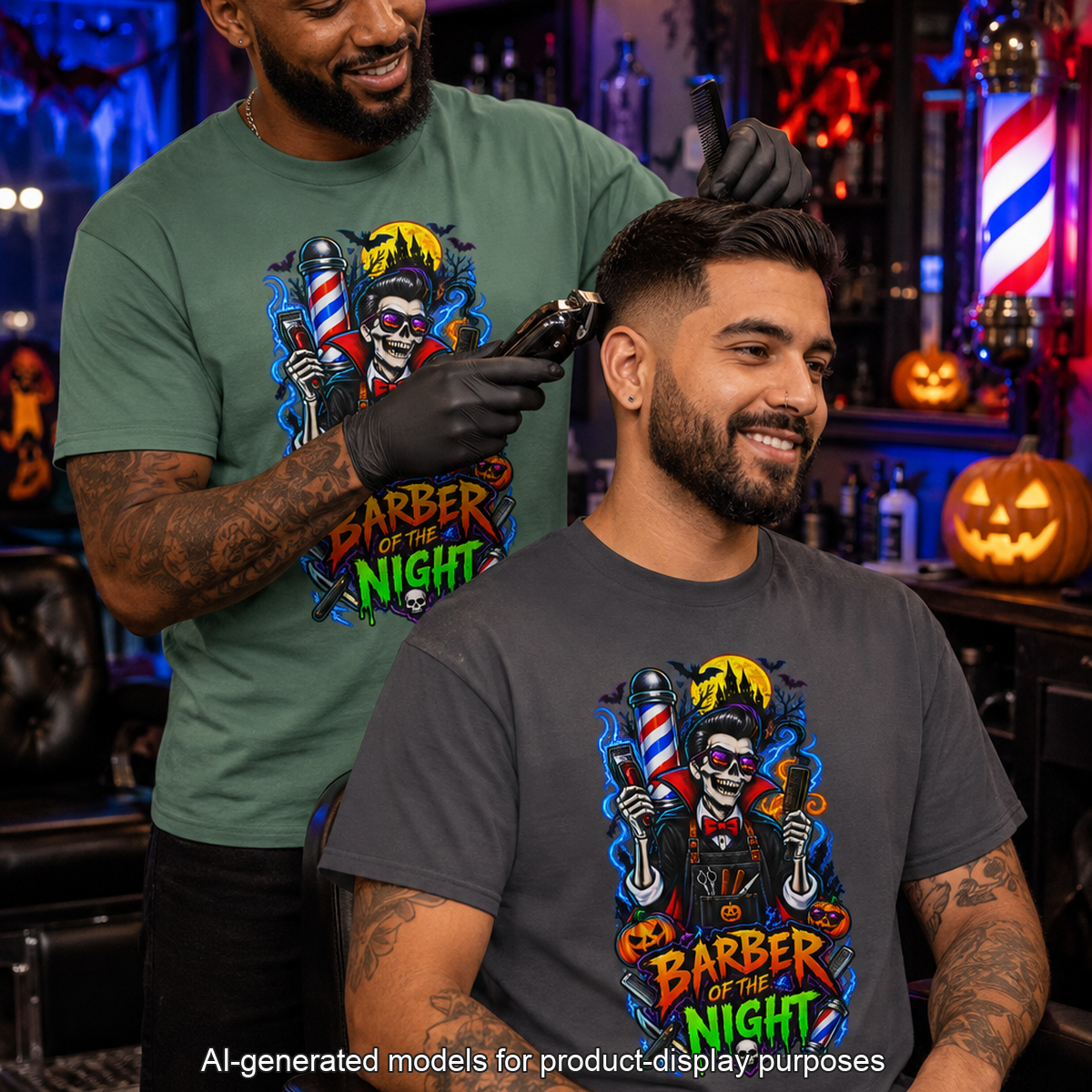 Barber of the Night Halloween Tee – Adult Unisex Barbershop Shirt