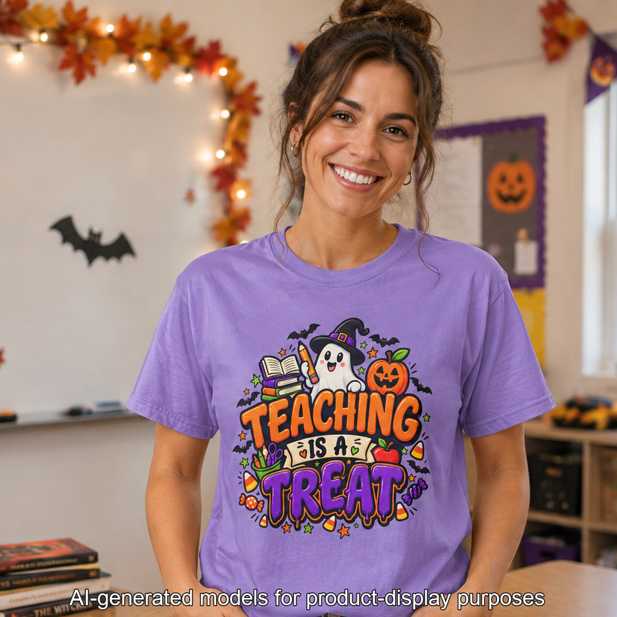 Teaching Is a Treat Halloween T-Shirt — Cute Ghost & Pumpkin Teacher Tee